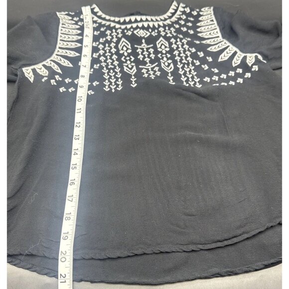 Boho Womens Black White Embroidered Tie Back Top Sz M Festival Peasant Hippie - Picture 8 of 9